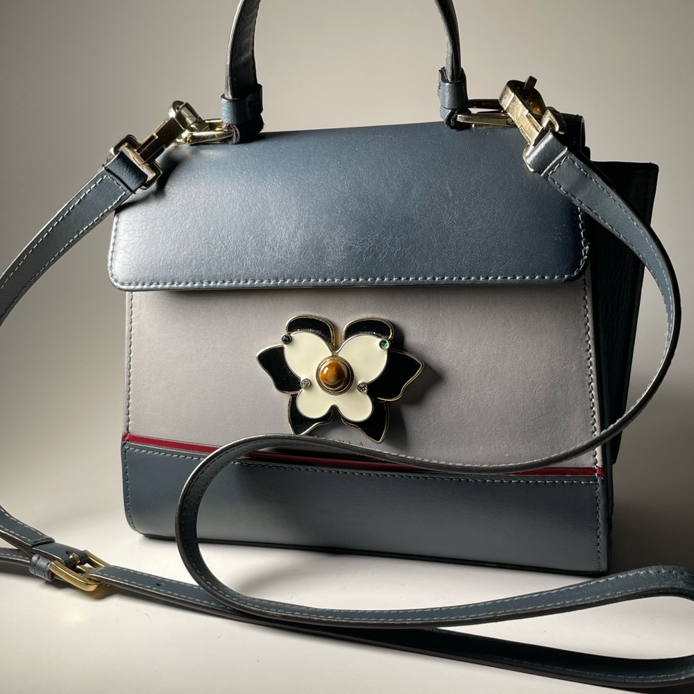 Furla Navy and Light Gray genuine leather Satchel